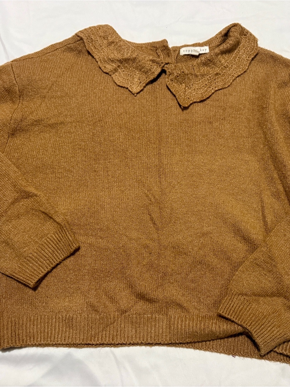 Copper Key Scalloped Collar Crewneck Sweater in Brown